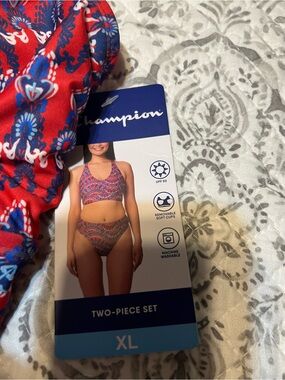 Champion Women’s Two-Piece Swim Set - Red and Blue Floral Print
